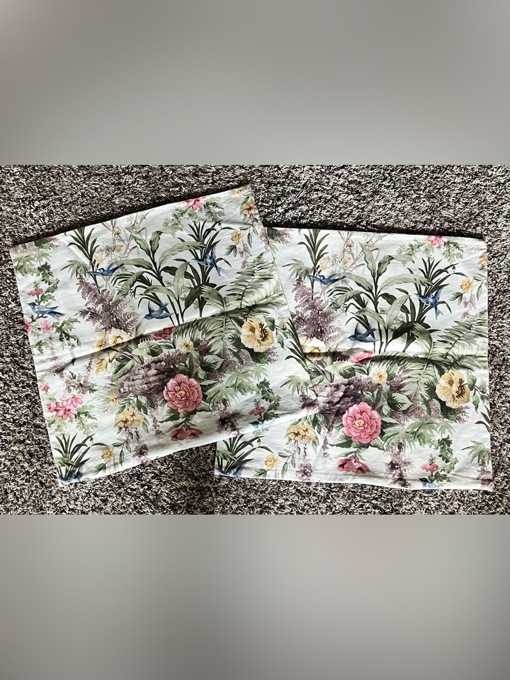Set of 2 Pottery Barn Marlena pillow covers birds and floral pattern 18”